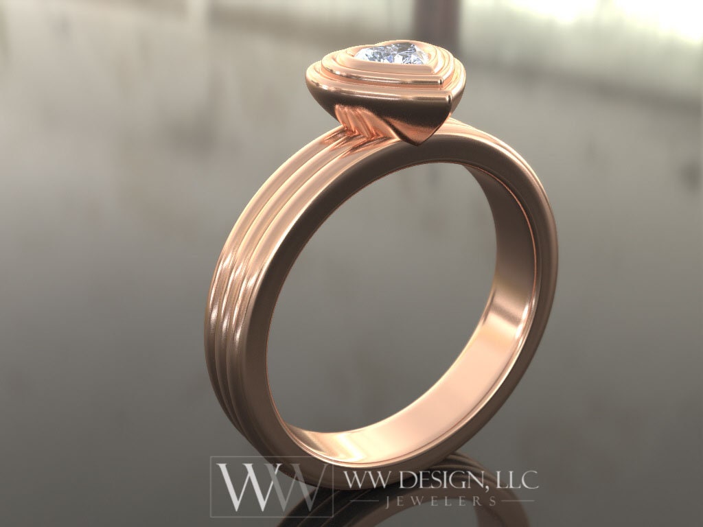 Genuine Diamond Heart Bubble Ring 0.25Ct Vs F-H Engagement - 14K 18K Gold (Y R W) Platinum Rings