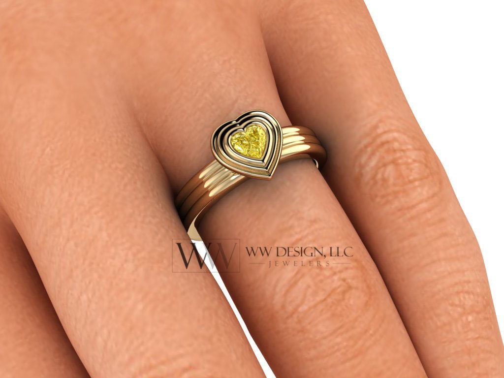 Genuine Diamond Heart Bubble Ring 0.25Ct Vs F-H Engagement - 14K 18K Gold (Y R W) Platinum Rings