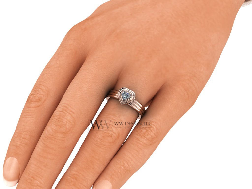 Genuine Diamond Heart Bubble Ring 0.25Ct Vs F-H Engagement - 14K 18K Gold (Y R W) Platinum Rings