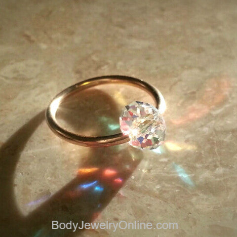 Captive Bead Ring w/ Swarovski Crystal - 16 ga Hoop - 14k Gold (Y, W, or R), Sterling Silver, or Platinum