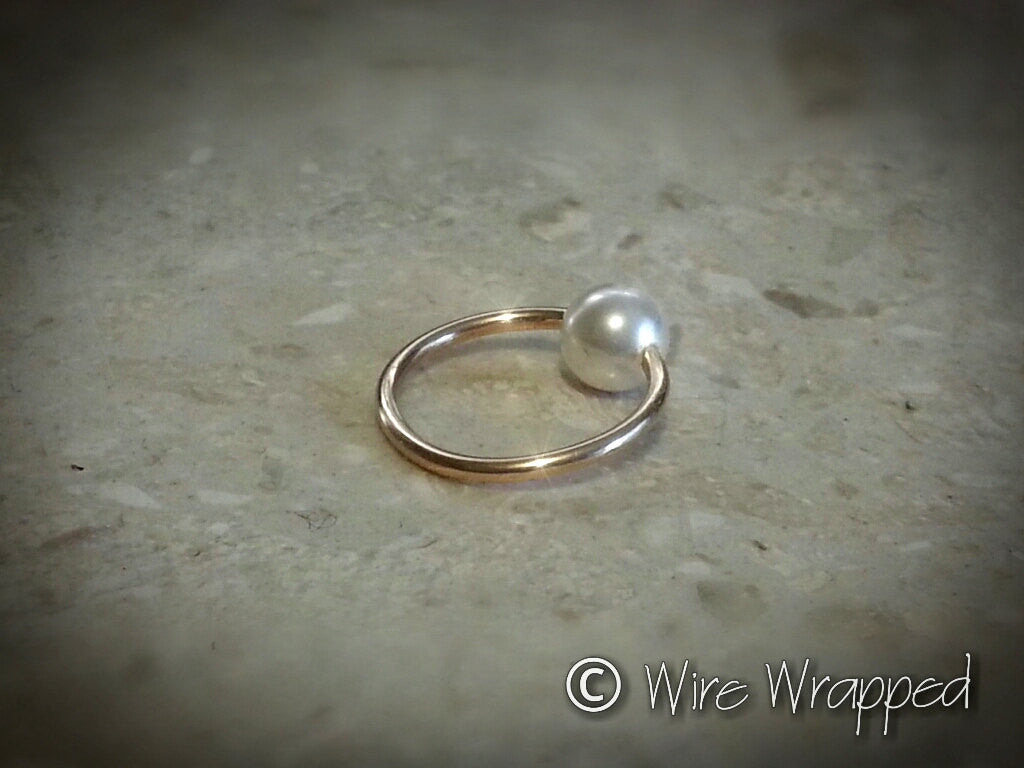 Captive Bead Ring w/ Swarovski Crystal Pearl - 16 ga Hoop - 14k Gold (Y, W, or R), Sterling Silver, or Platinum