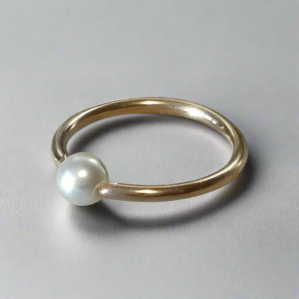 Captive Bead Ring w/ Swarovski Small Pearl - 14 ga Hoop - 14k Gold (Y, W, or R), Sterling Silver, or Platinum