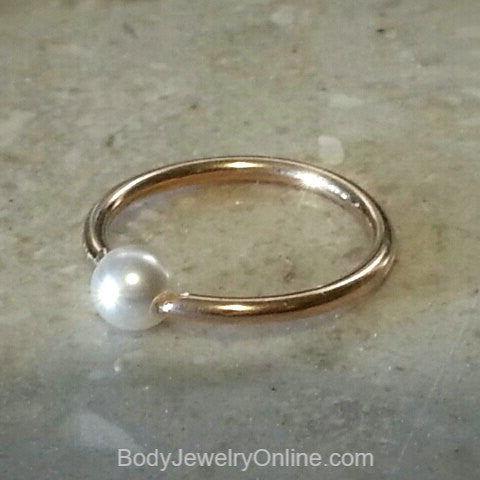 Captive Bead Ring w/ Swarovski S Pearl - 16 ga Hoop - 14k Gold (Y, W, or R), Sterling Silver, or Platinum