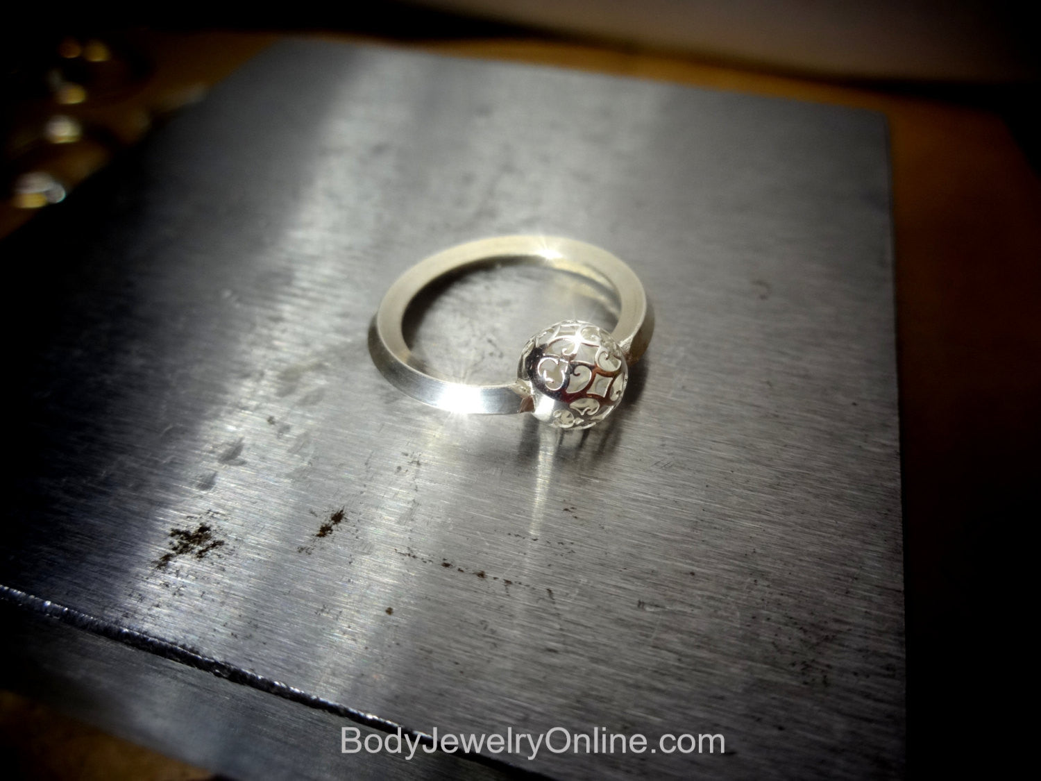 Scroll Cut-Out Captive Bead Ring - 14 ga Hoop - Sterling Silver