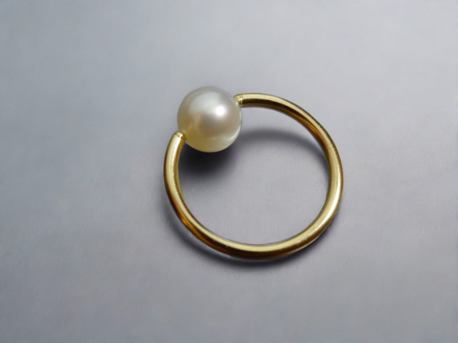 6mm White Pearl Captive Bead Ring - 14 ga Hoop - 14k Gold (Y, W, or R), Sterling Silver, or Platinum
