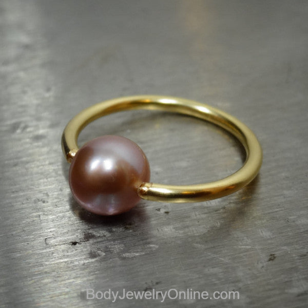 Lavender Pearl Captive Bead Ring 16 ga Hoop - 14k Gold (Y, W, or R), Sterling Silver, or Platinum