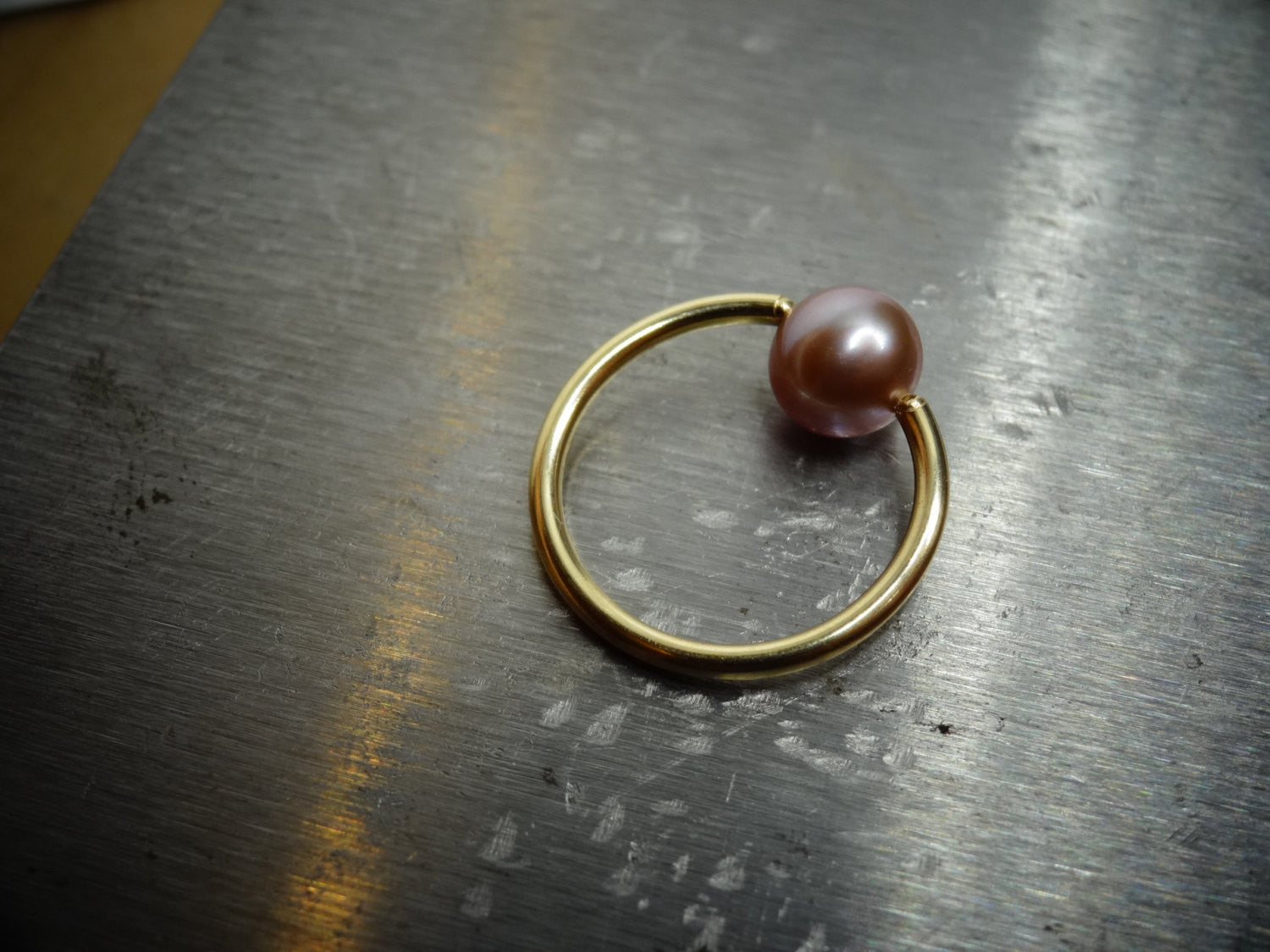 Lavender Pearl Captive Bead Ring 16 ga Hoop - 14k Gold (Y, W, or R), Sterling Silver, or Platinum