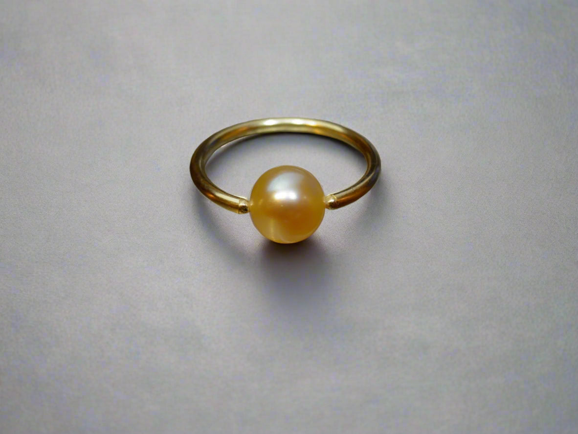Peach Pearl Captive Bead Ring -16 ga Hoop - 14k Gold (Y, W, or R), Sterling Silver, or Platinum