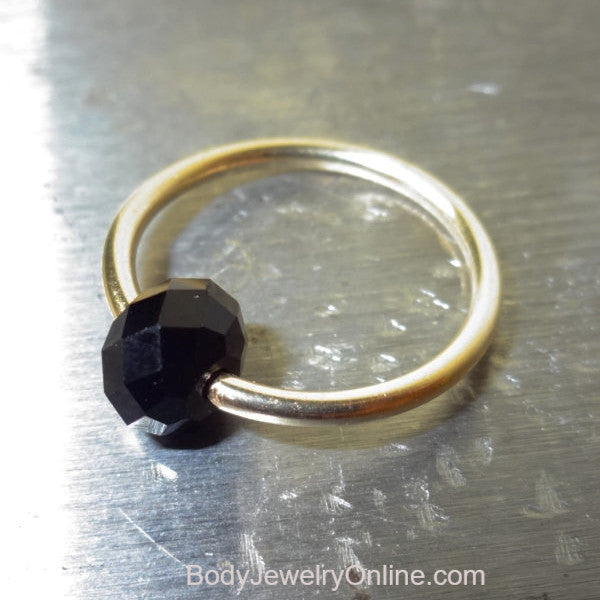 Captive Bead Ring made with BLACK Swarovski Crystal - 14 ga Hoop - 14k Gold (Y, W, or R), Sterling Silver, or Platinum