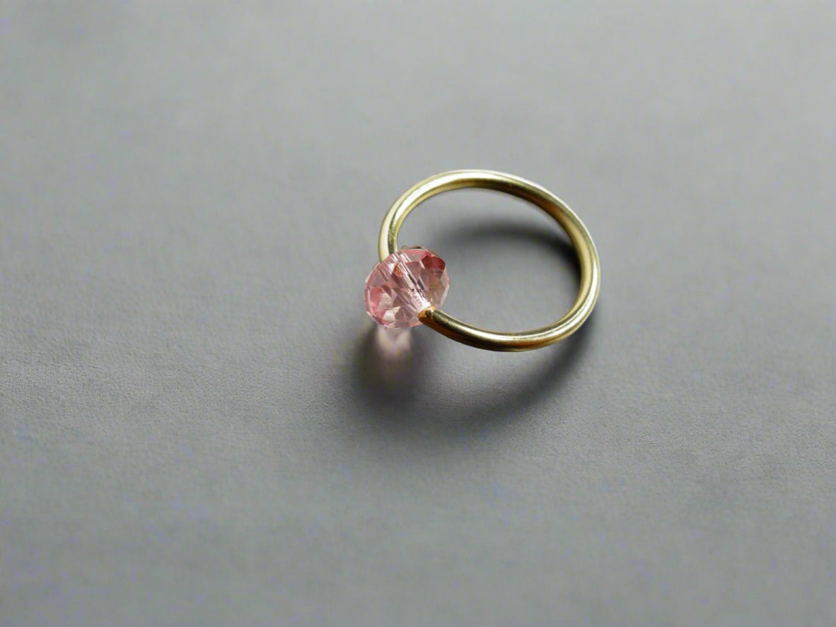 Captive Bead Ring made with PINK Swarovski Crystal - 14 ga Hoop - 14k Gold (Y, W, or R), Sterling Silver, or Platinum