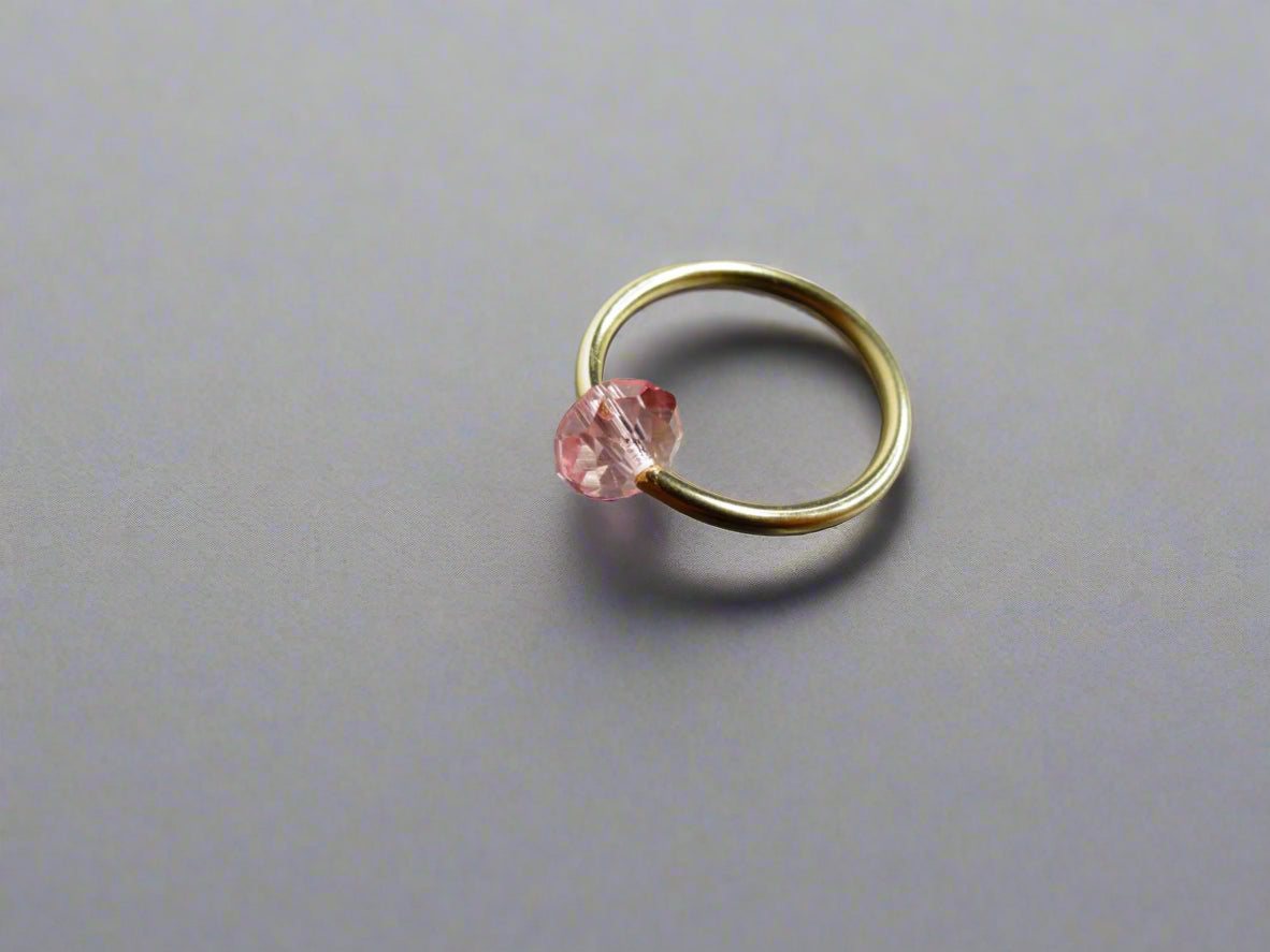 Captive Bead Ring made with PINK Swarovski Crystal - 16 ga Hoop - 14k Gold (Y, W, or R), Sterling Silver, or Platinum