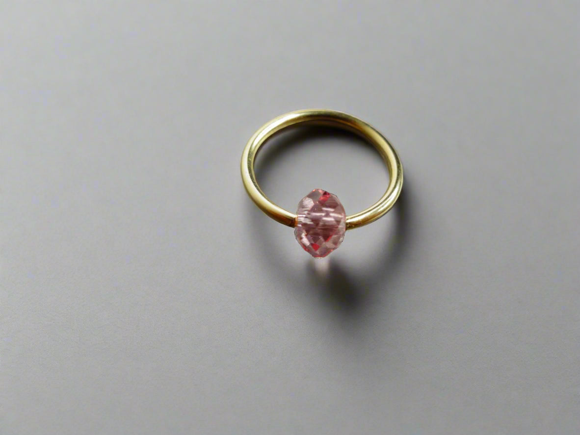 Captive Bead Ring made with PINK Swarovski Crystal - 16 ga Hoop - 14k Gold (Y, W, or R), Sterling Silver, or Platinum