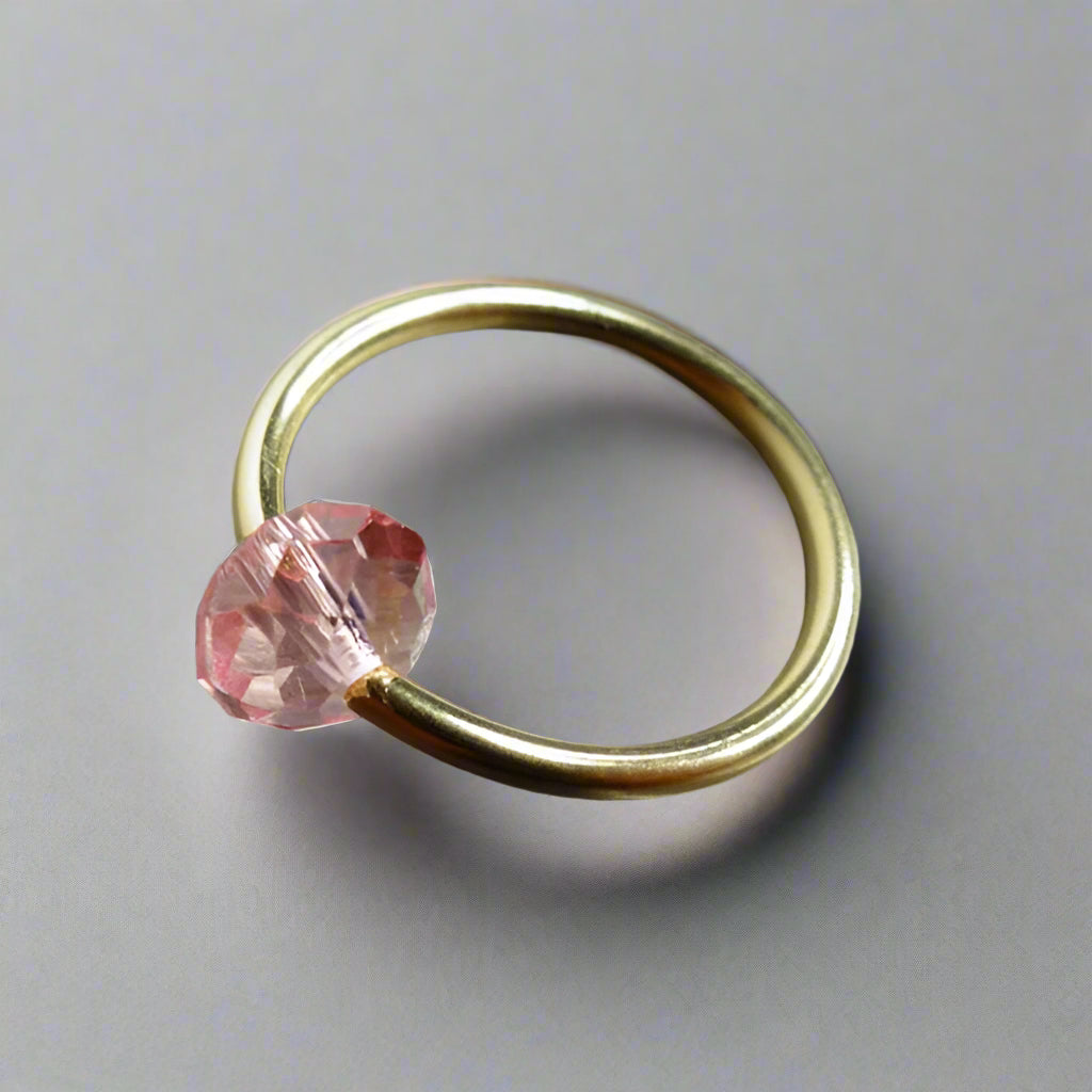 Captive Bead Ring made with PINK Swarovski Crystal - 14 ga Hoop - 14k Gold (Y, W, or R), Sterling Silver, or Platinum