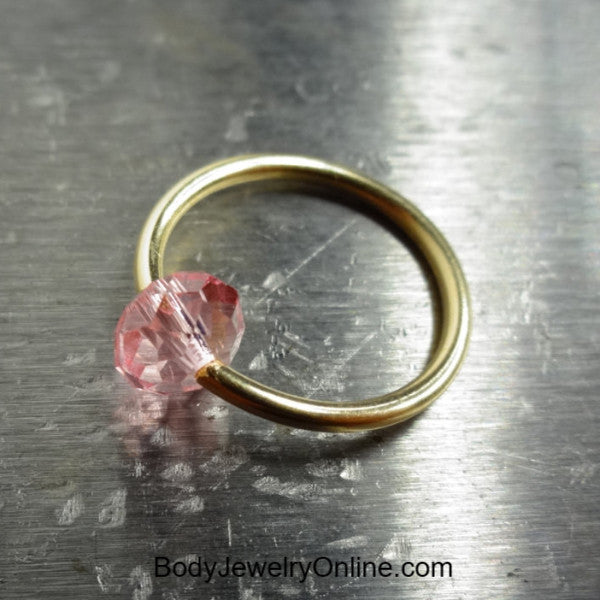 Captive Bead Ring made with PINK Swarovski Crystal - 16 ga Hoop - 14k Gold (Y, W, or R), Sterling Silver, or Platinum