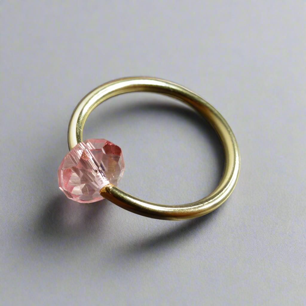 Captive Bead Ring made with PINK Swarovski Crystal - 16 ga Hoop - 14k Gold (Y, W, or R), Sterling Silver, or Platinum