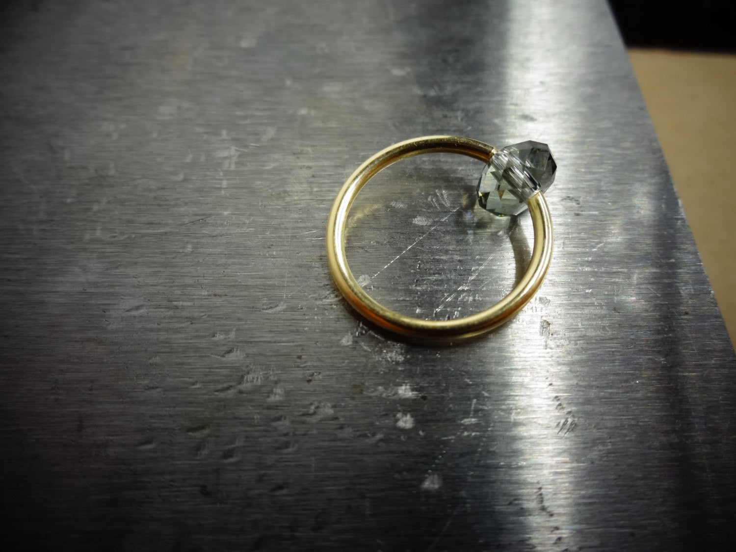 Captive Bead Ring made with GRAY Swarovski Crystal - 14 ga Hoop - 14k Gold (Y, W, or R), Sterling Silver, or Platinum