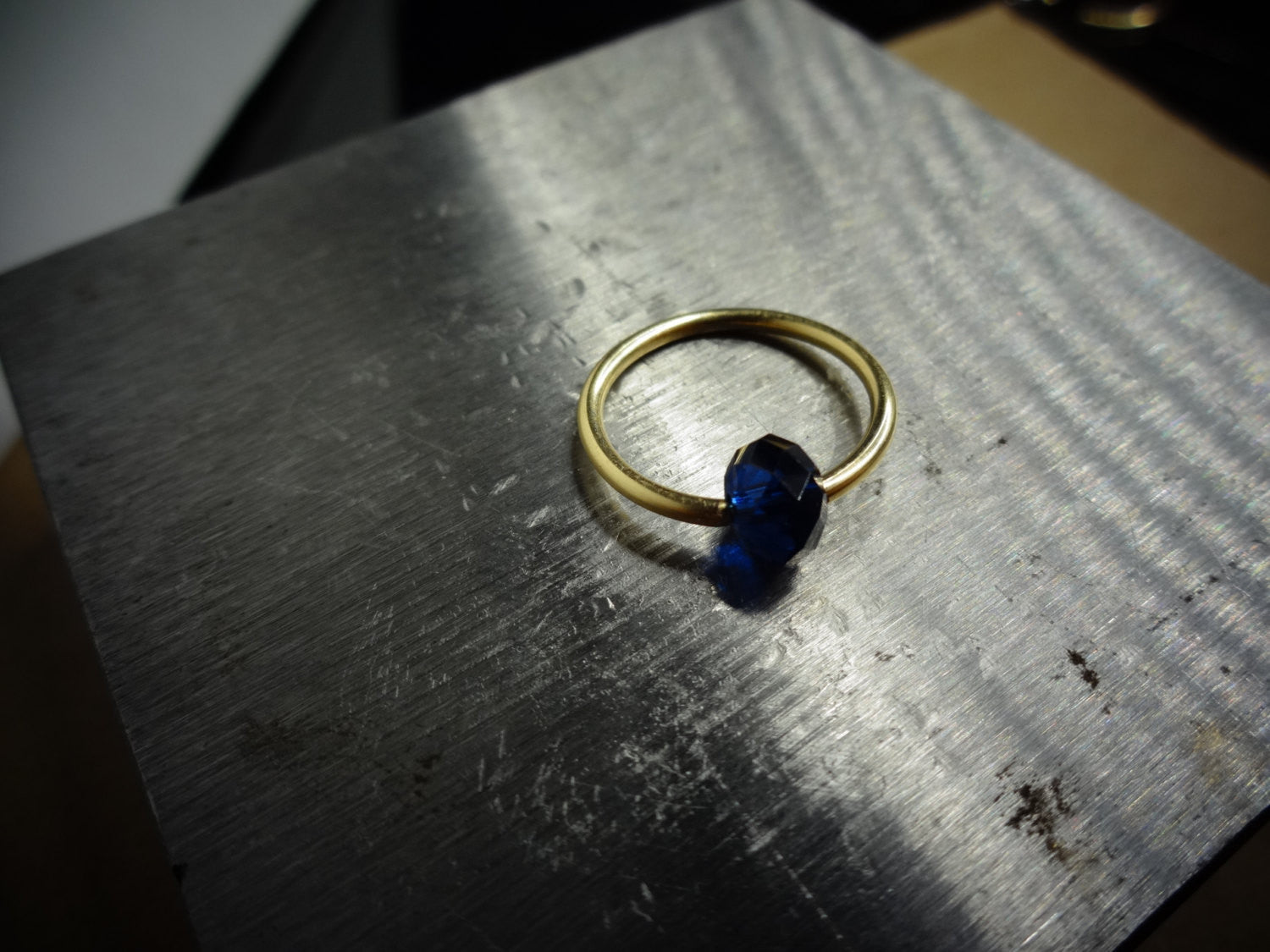 Captive Bead Ring made with NAVY BLUE Swarovski Crystal - 14 ga Hoop - 14k Gold (Y, W, or R), Sterling Silver, or Platinum