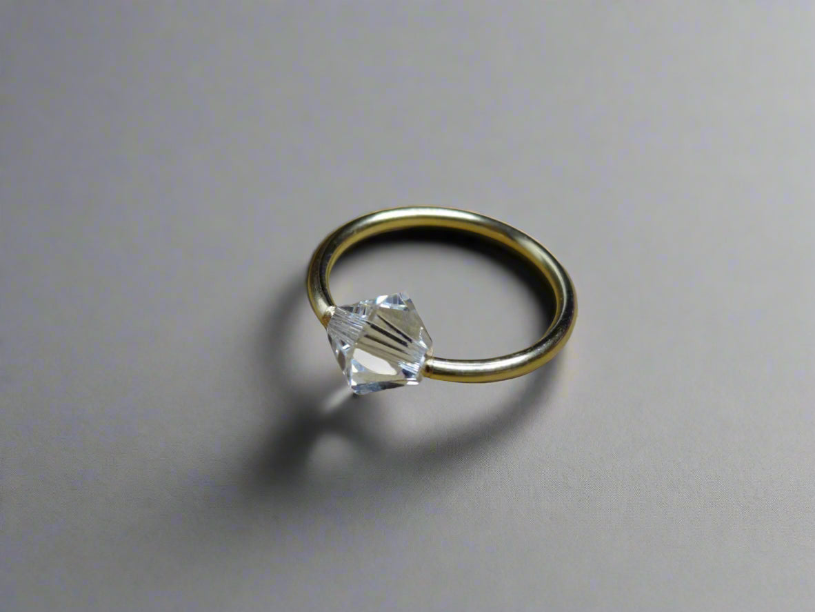 Captive Bead Ring made with 6mm CLEAR Swarovski Crystal - 14 ga Hoop - 14k Gold (Y, W, or R), Sterling Silver, or Platinum