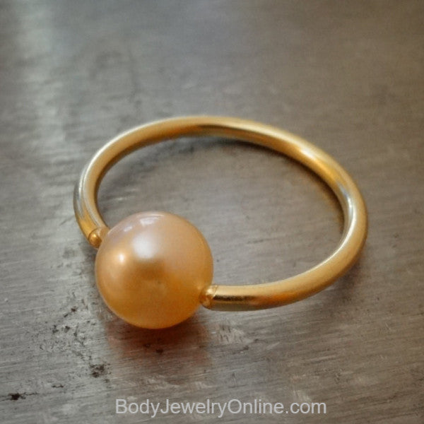 Light Pink Pearl Captive Bead Ring - 16 ga Hoop - 14k Gold (Y, W, or R), Sterling Silver, or Platinum