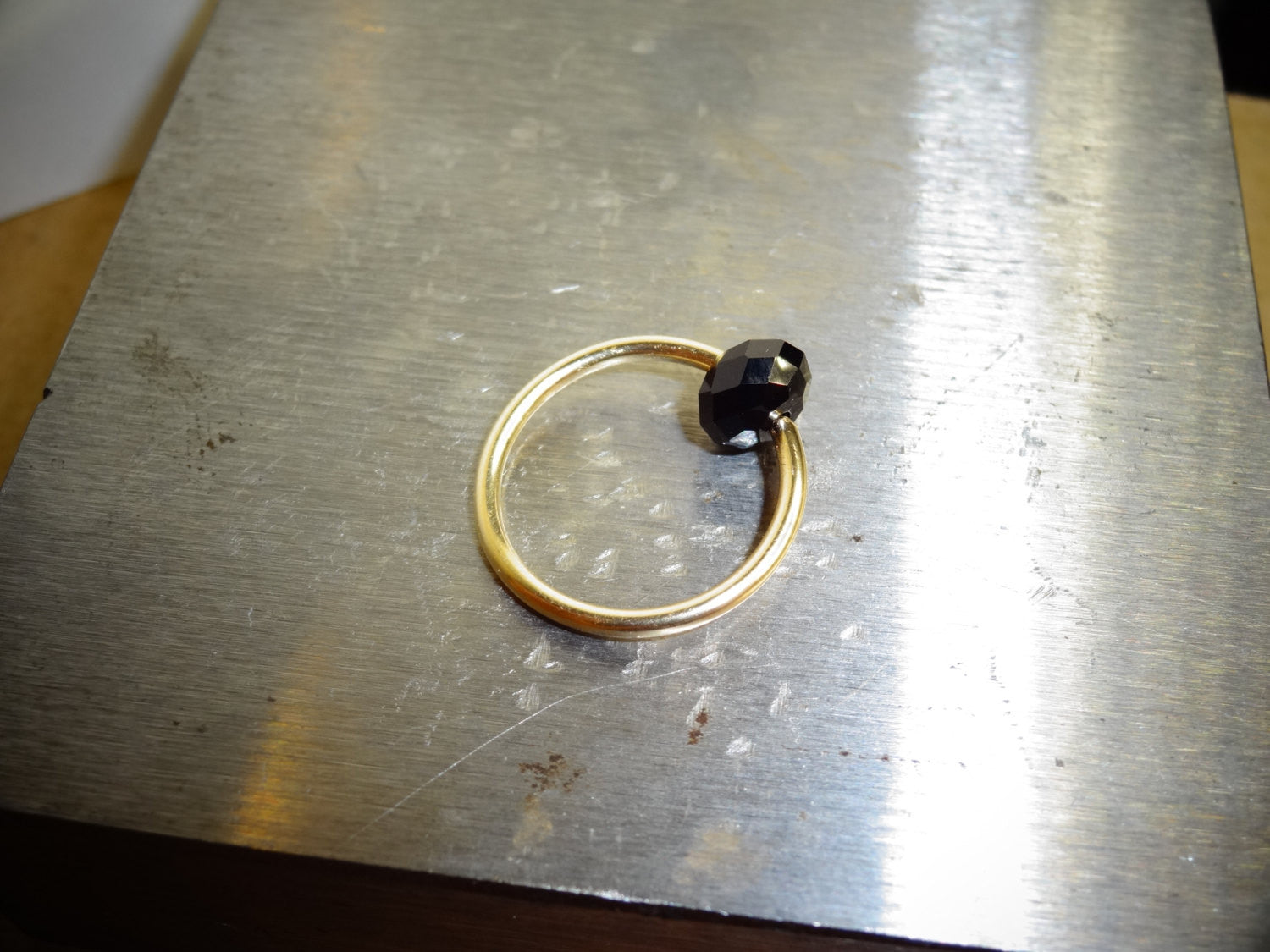 Captive Bead Ring made with BLACK Swarovski Crystal - 14 ga Hoop - 14k Gold (Y, W, or R), Sterling Silver, or Platinum