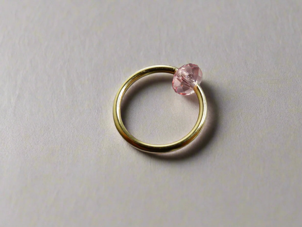 Captive Bead Ring made with PINK Swarovski Crystal - 14 ga Hoop - 14k Gold (Y, W, or R), Sterling Silver, or Platinum