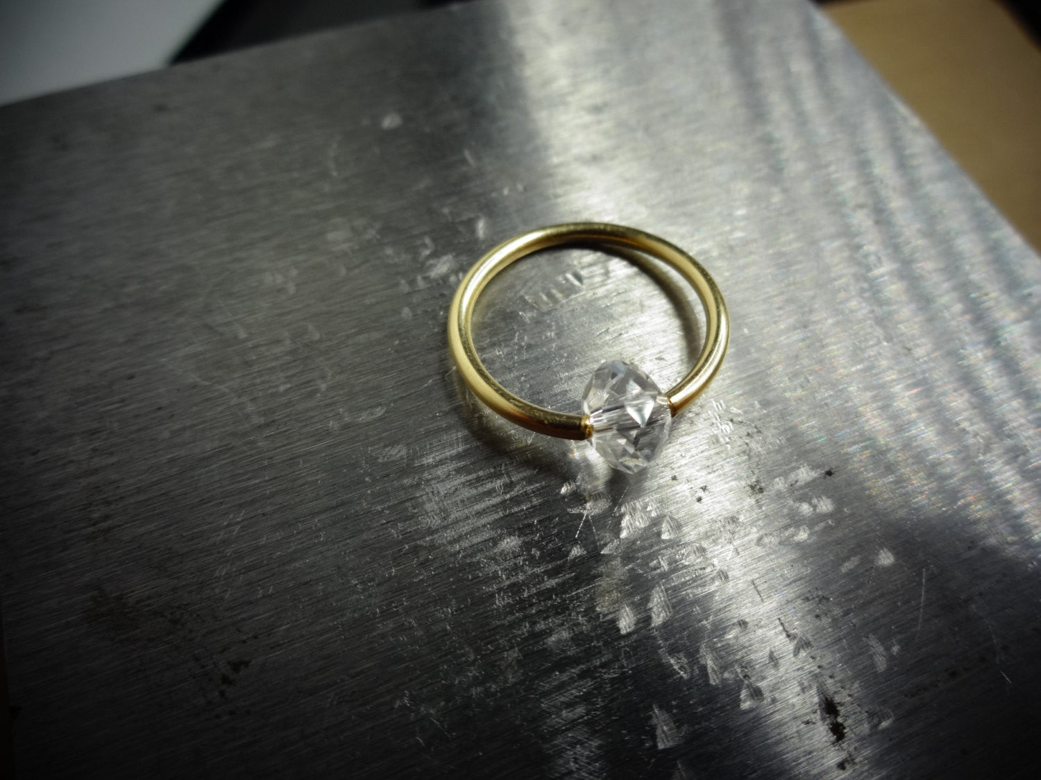 Captive Bead Ring made with CLEAR Swarovski Crystal - 16 ga Hoop - 14k Gold (Y, W, or R), Sterling Silver, or Platinum