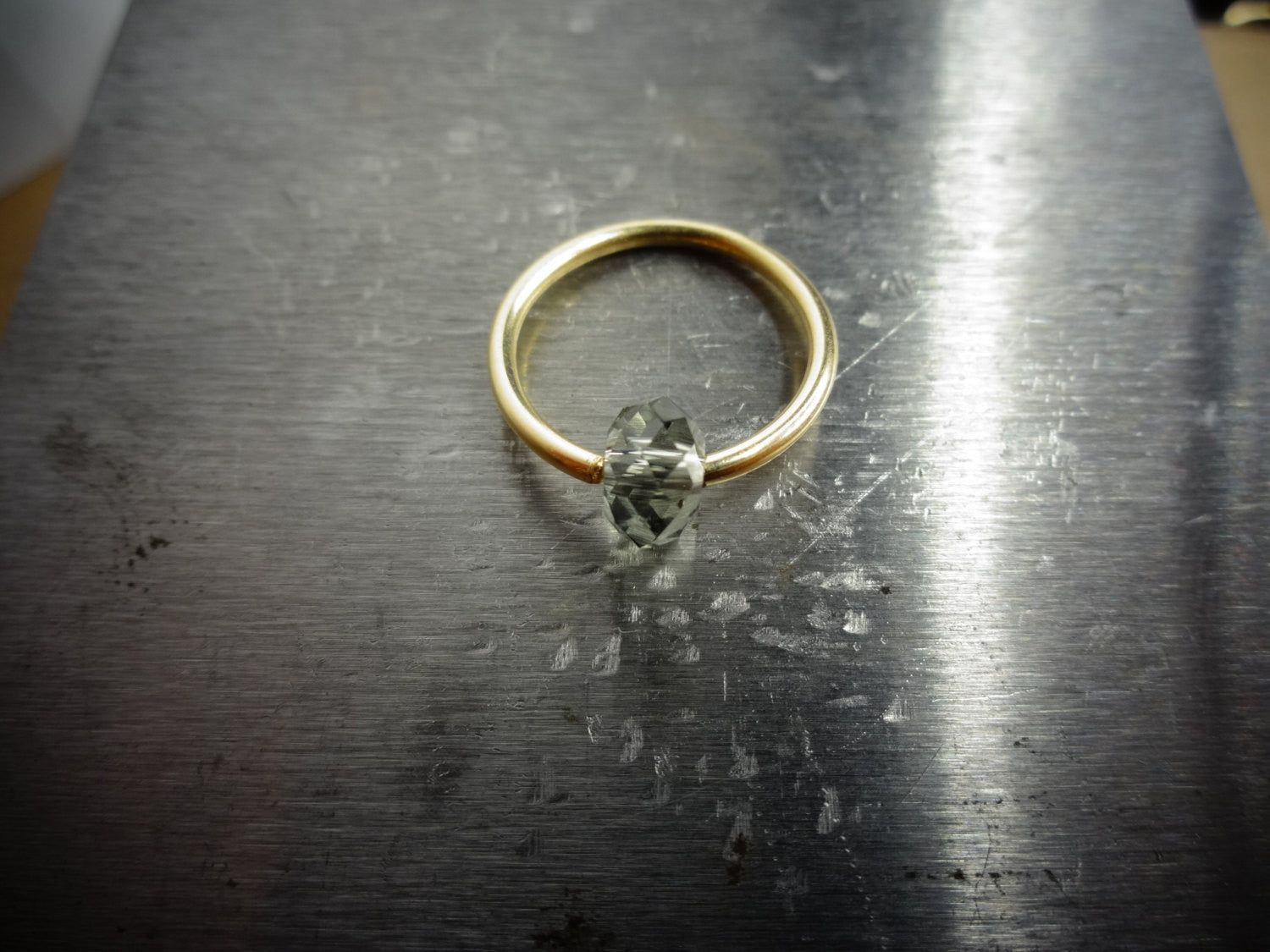 Captive Bead Ring made with GRAY Swarovski Crystal - 14 ga Hoop - 14k Gold (Y, W, or R), Sterling Silver, or Platinum