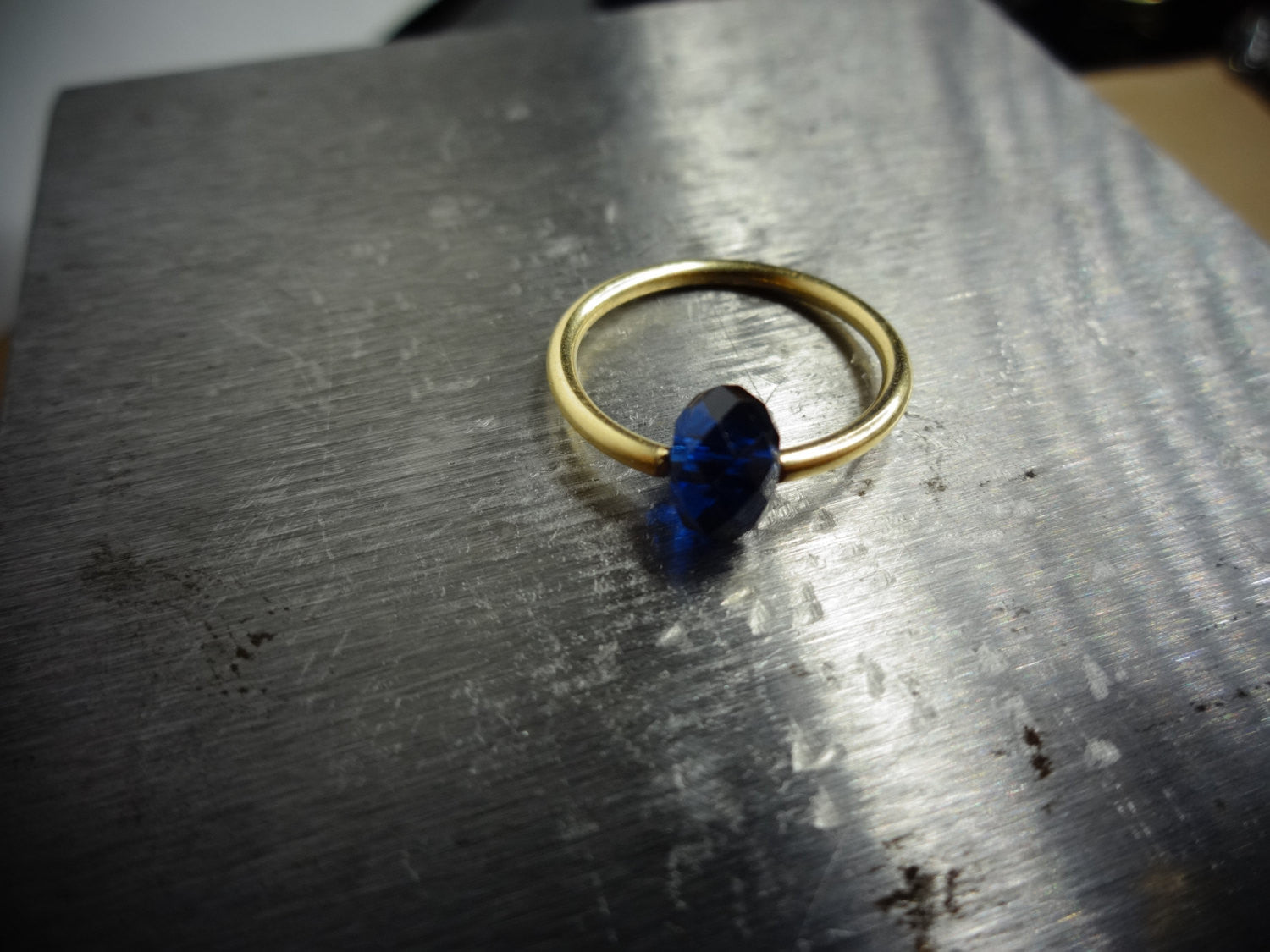 Captive Bead Ring made with NAVY BLUE Swarovski Crystal - 16 ga Hoop - 14k Gold (Y, W, or R), Sterling Silver, or Platinum