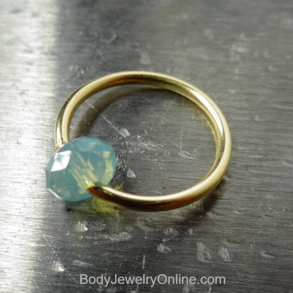 Captive Bead Ring made with OPAL BLUE Swarovski Crystal - 16 ga Hoop - 14k Gold (Y, W, or R), Sterling Silver, or Platinum