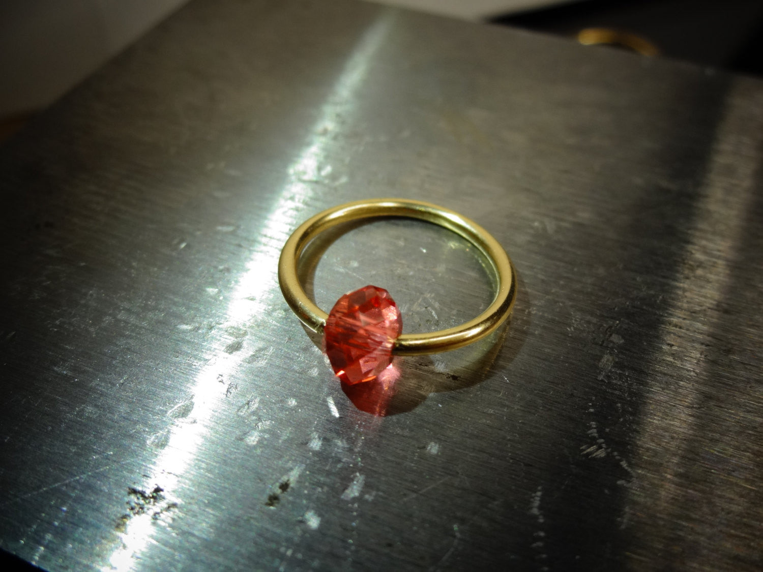 Captive Bead Ring made with PINK PEACH Swarovski Crystal - 14 ga Hoop - 14k Gold (Y, W, or R), Sterling Silver, or Platinum