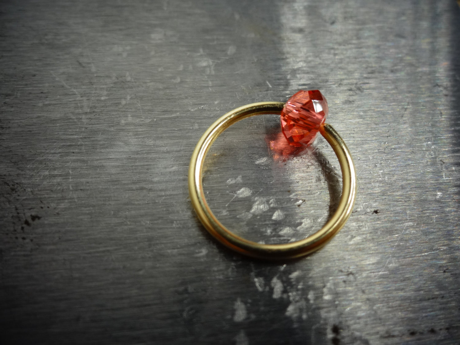 Captive Bead Ring made with PINK PEACH Swarovski Crystal - 14 ga Hoop - 14k Gold (Y, W, or R), Sterling Silver, or Platinum