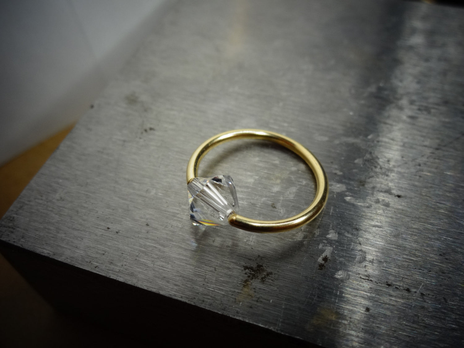 Captive Bead Ring made with 6mm CLEAR Swarovski Crystal - 16 ga Hoop - 14k Gold (Y, W, or R), Sterling Silver, or Platinum