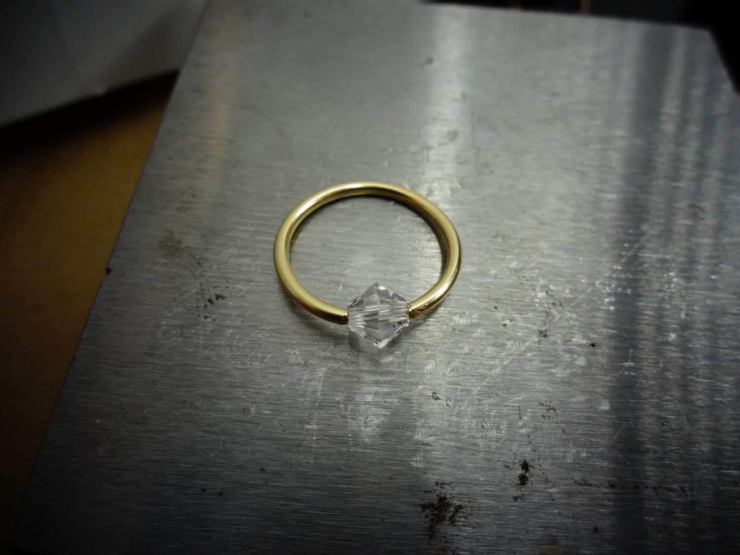Captive Bead Ring made with 5mm CLEAR Swarovski Crystal - 14 ga Hoop - 14k Gold (Y, W, or R), Sterling Silver, or Platinum