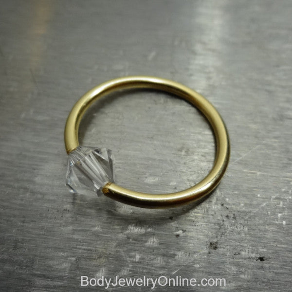 Captive Bead Ring made with 5mm CLEAR Swarovski Crystal - 16 ga Hoop - 14k Gold (Y, W, or R), Sterling Silver, or Platinum
