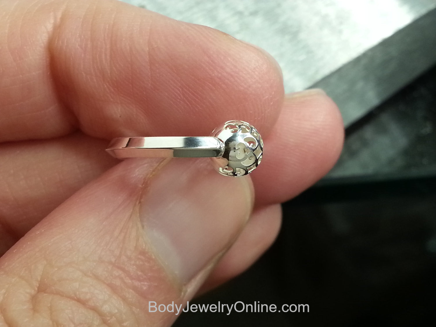 Scroll Cut-Out Captive Bead Ring - 14 ga Hoop - Sterling Silver