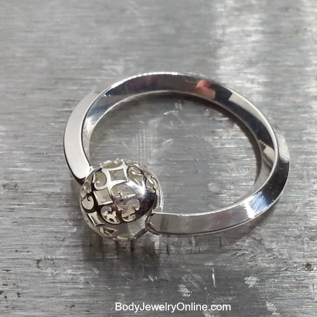 SEPTUM Nose Ring Captive Bead Navel Belly Ring Hoop VARIETY 14 gauge - Sterling Silver w/ Scroll Cut-Outs 14g 14 ga or Navel Ring Belly Hoop