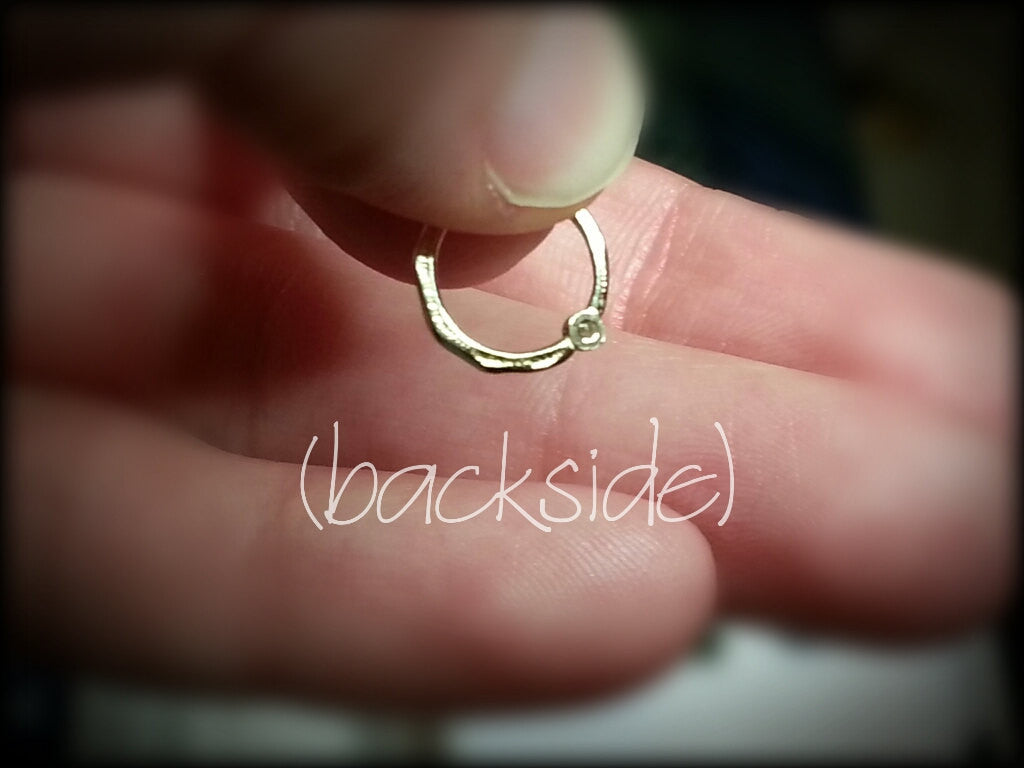 DIAMOND Septum Nose Ring Hoop 18 gauge - 14k SOLID Gold - Organic Shape 14k Yellow Gold Earring Helix Tragus Septum Cartilage 18 ga Sparkle