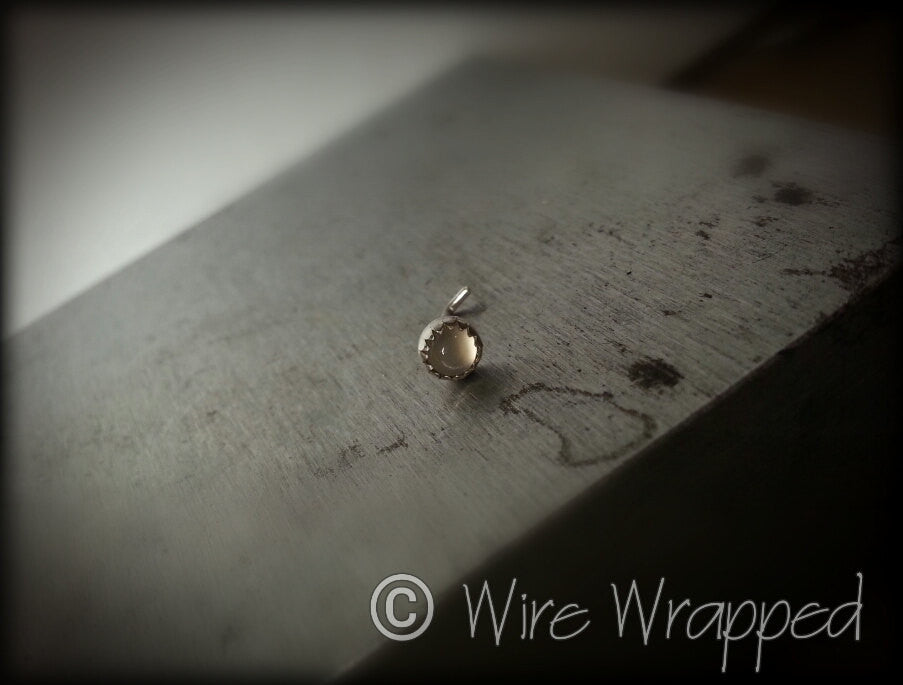 Nose Stud L Post - MOONSTONE 3mm - Bezel set Natural Moonstone Cabochon in Sterling Silver or 14k Solid Gold - Helix, Tragus, Cartilage, Ear
