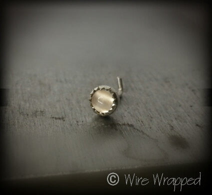 Nose Stud L Post - MOONSTONE 3mm - Bezel set Natural Moonstone Cabochon in Sterling Silver or 14k Solid Gold - Helix, Tragus, Cartilage, Ear