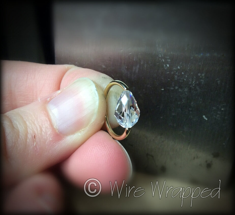 Captive Bead Ring made with CLEAR Swarovski Drop Crystal - 16 ga Hoop - 14k Gold (Y, W, or R), Sterling Silver, or Platinum