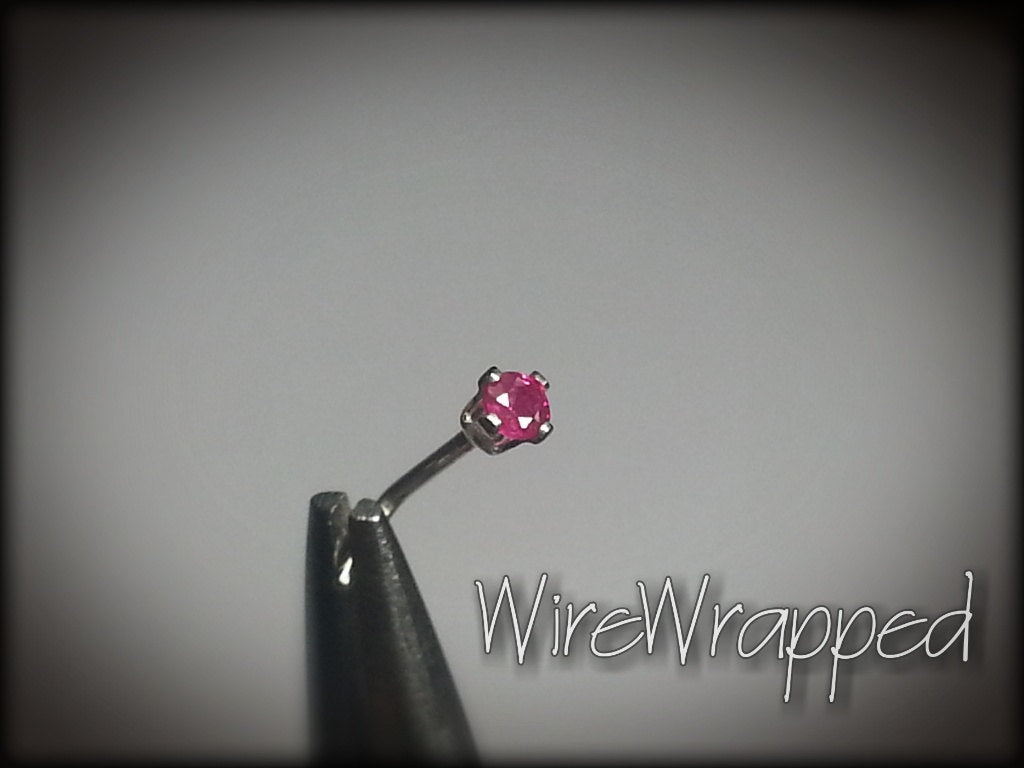 Nose Stud - Real Ruby 2mm AA-Grade Genuine Natural Red Ruby Faceted Stone Sterling Silver, Solid Gold, Gold Fill, Helix, Tragus, Cartilage