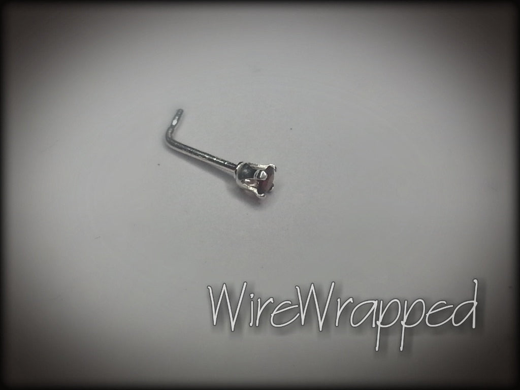 Nose Stud - Real GARNET 2mm AA-Grade Genuine Facetted Stone Sterling Silver, Solid Gold, Gold Fill, Helix, Tragus, Cartilage