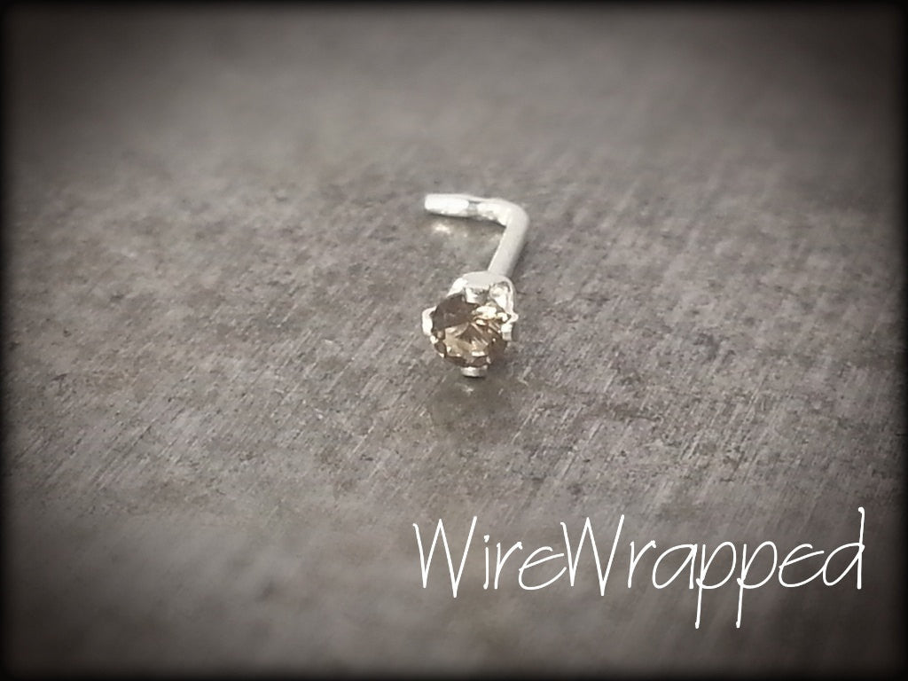 Nose Stud - Real SMOKY QUARTZ - 2mm AA-Grade Genuine Facetted Stone Sterling Silver, Solid Gold, Gold Fill, Helix, Tragus, Cartilage