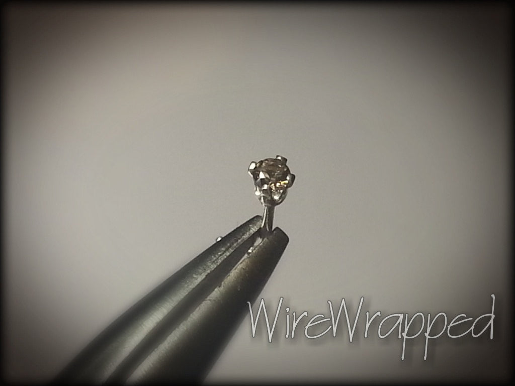 Nose Stud - Real SMOKY QUARTZ - 2mm AA-Grade Genuine Facetted Stone Sterling Silver, Solid Gold, Gold Fill, Helix, Tragus, Cartilage