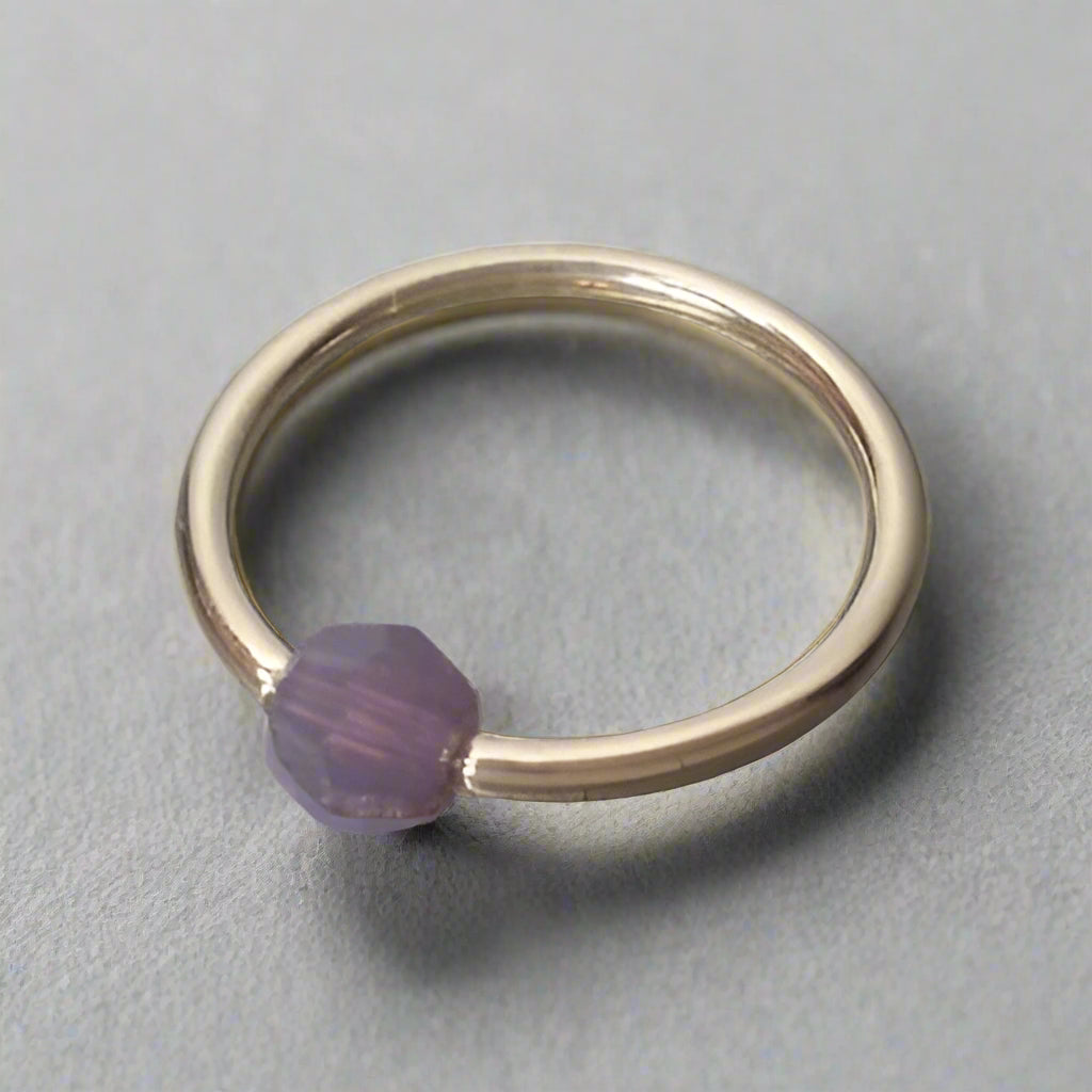 Captive Bead Ring made with 4mm LAVENDER OPAL Swarovski Crystal - 14 ga Hoop - 14k Gold (Y, W, or R), Sterling Silver, or Platinum