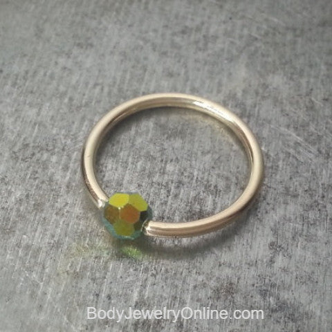 Captive Bead Ring w/ Swarovski Crystal 4mm Iridescent GRASS Fire AB - 14 ga Hoop - 14k Gold (Y, W, or R), Sterling Silver, or Platinum
