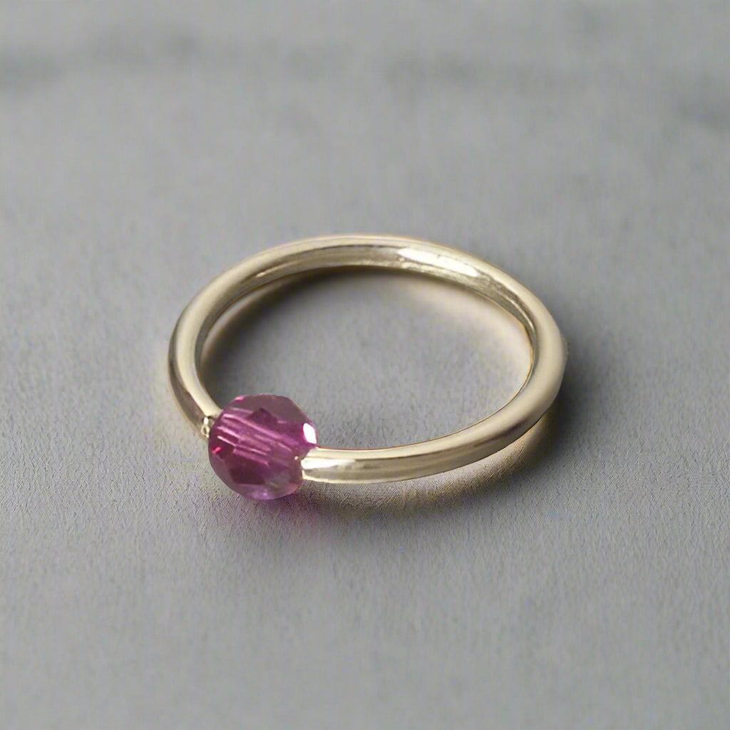 Captive Bead Ring made with 4mm Hot PURPLE AB Swarovski Crystal - 14 ga Hoop - 14k Gold (Y, W, or R), Sterling Silver, or Platinum