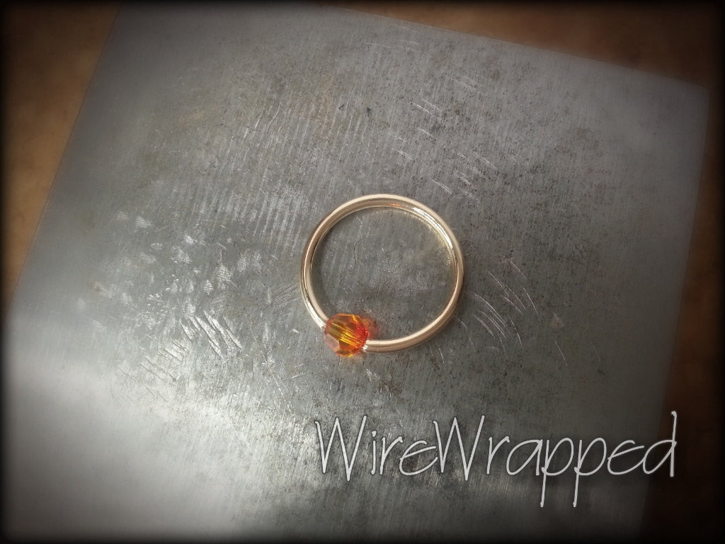 Captive Bead Ring w/ Swarovski OMBRE FIRE Crystal 4mm - 16 ga Hoop - 14k Gold (Y, W, or R), Sterling Silver, or Platinum