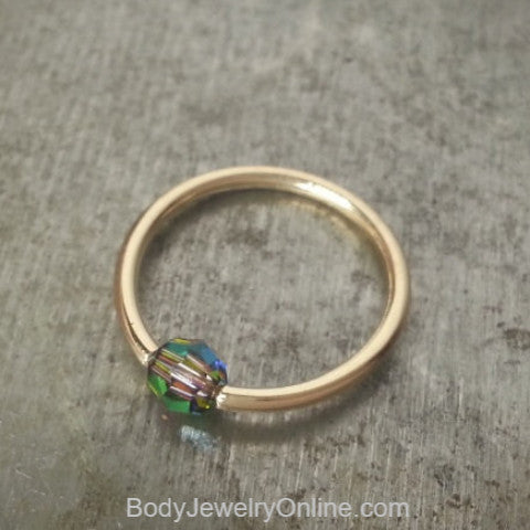 Captive Bead Ring w/ Swarovski Crystal 4mm IRIDESCNET COLORFUL - 16 ga Hoop - 14k Gold (Y, W, or R), Sterling Silver, or Platinum