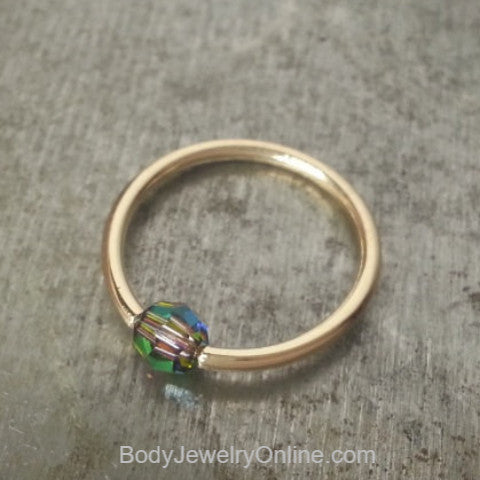 Captive Bead Ring w/ Swarovski Crystal 4mm IRIDESCNET COLORFUL - 14 ga Hoop - 14k Gold (Y, W, or R), Sterling Silver, or Platinum